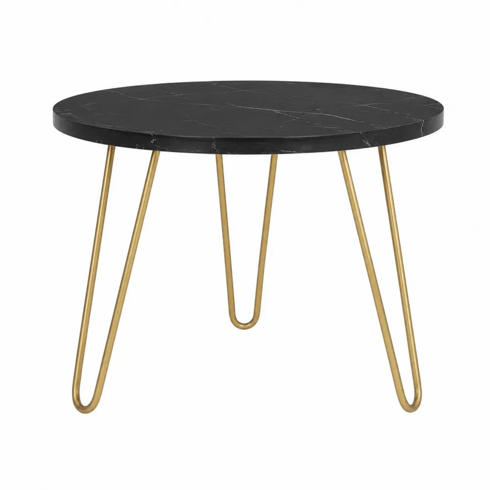 Stolik kawowy z czarnego marmuru z metalowymi nogami, 80 cm