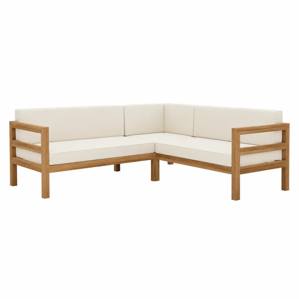 Narożna sofa ogrodowa z litego drewna w kolorze kremowym
