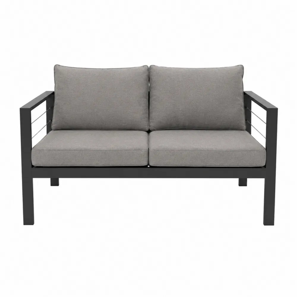 Dwuosobowa sofa aluminiowa szara z poduszkami 132 cm