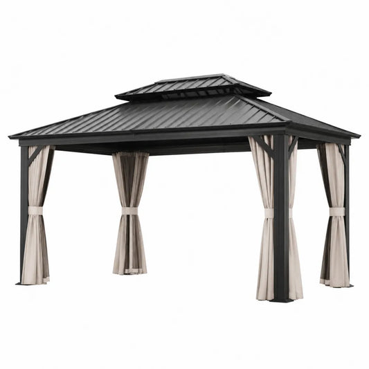 Altana ogrodowa aluminiowo-stalowa z zasłonami 400x300x270 cm, czarny/beżowy