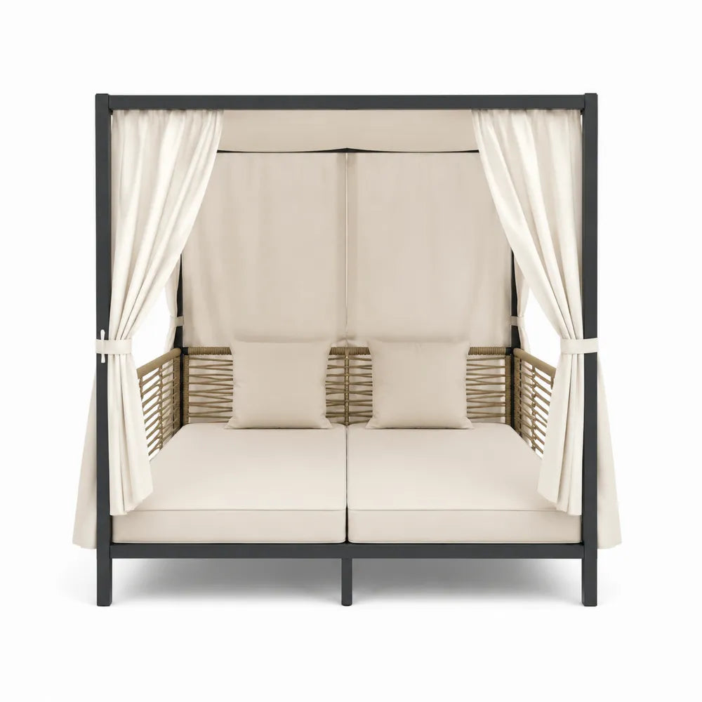 Leżanka ogrodowa z baldachimem beżowa 200x150x200 cm stal i aluminium