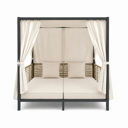 Leżanka ogrodowa z baldachimem beżowa 200x150x200 cm stal i aluminium