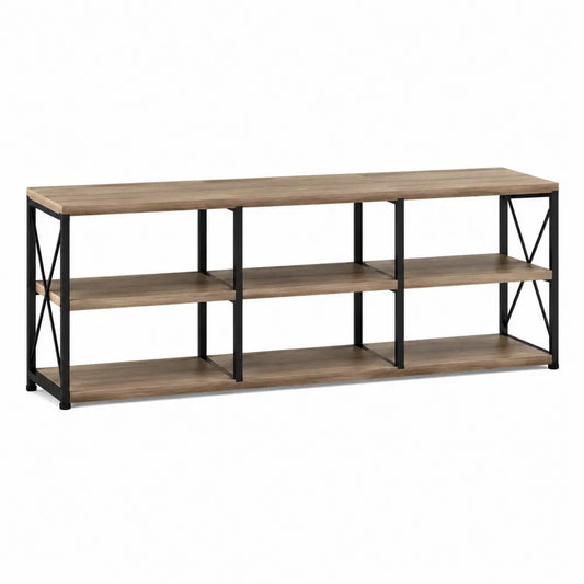 Szafka RTV z metalową ramą i półkami z płyty MDF, czarna 150x40x60 cm