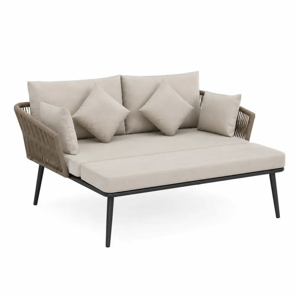 Dwuosobowa sofa ogrodowa metalowa z poduszkami beżowa