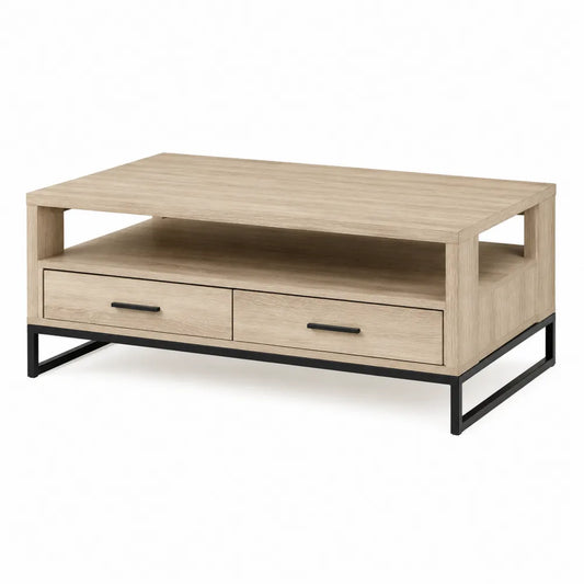 Stolik kawowy prostokątny z płyty MDF i metalu jasny dąb 110cm x 60cm x 45cm