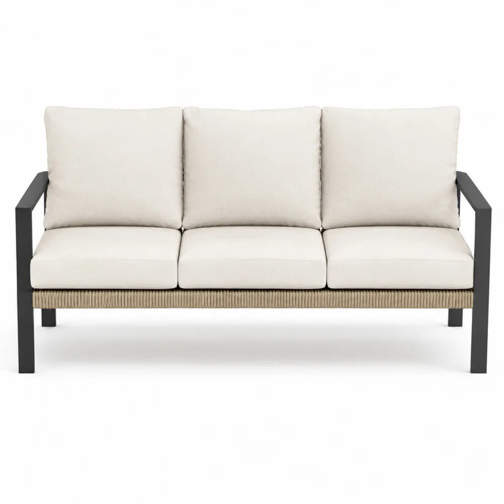 Sofa ogrodowa 3-osobowa z ramą aluminiową i kremowymi poduszkami