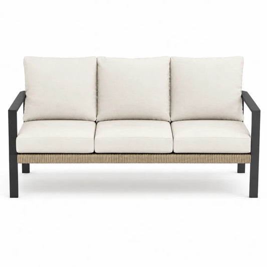Sofa ogrodowa 3-osobowa z ramą aluminiową i kremowymi poduszkami