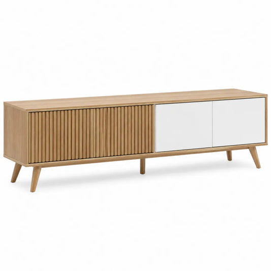 Szafka RTV z drewna dębowego i MDF 150cm dąb/biały