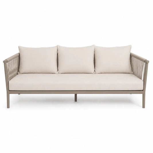 Sofa ogrodowa aluminiowa 3-osobowa z poduszkami beżowa