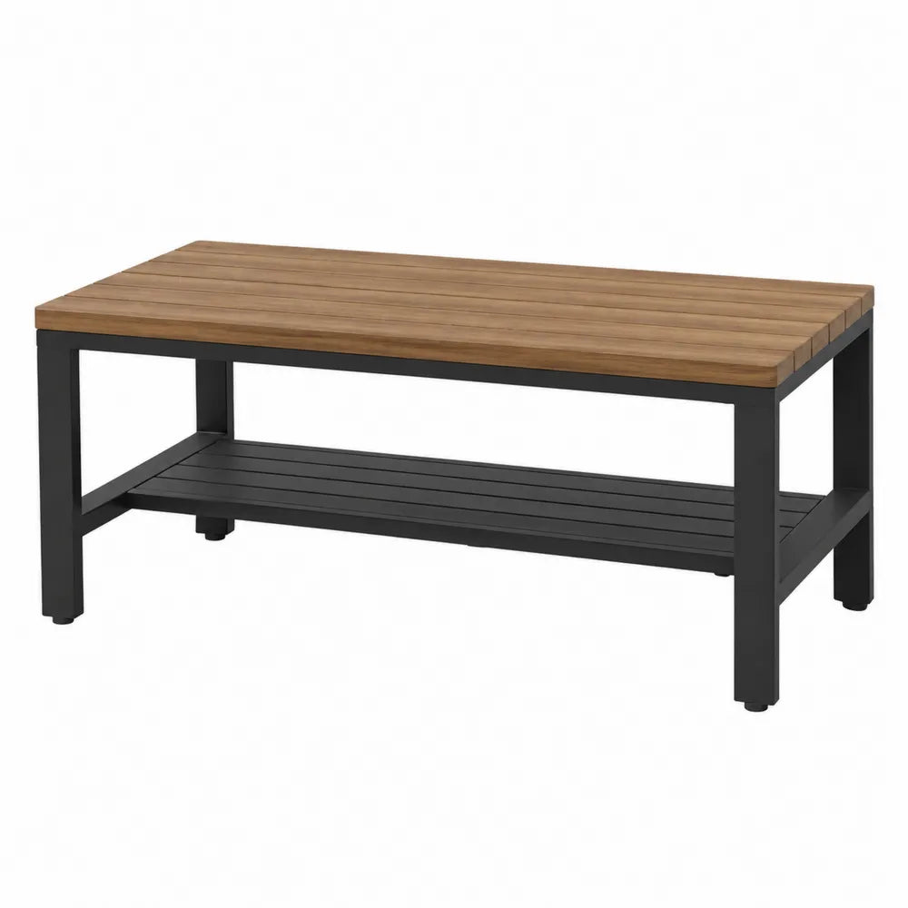 Stół ogrodowy metalowy z blatem z drewna akacjowego 110x60x45 cm