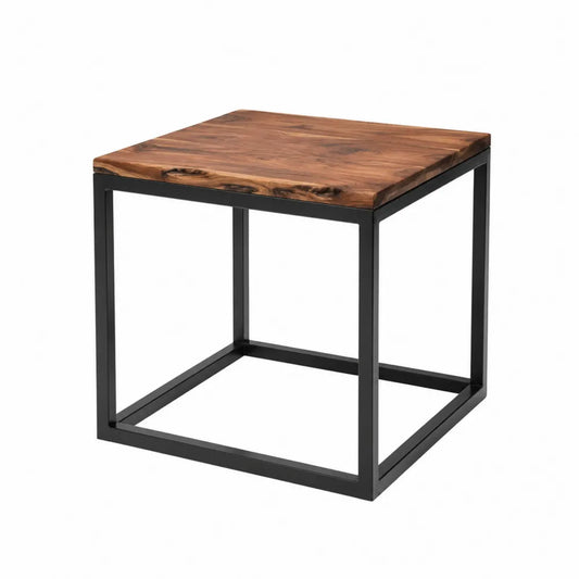 Kwadratowy stolik kawowy z drewna akacji i stali 50x50x50 cm