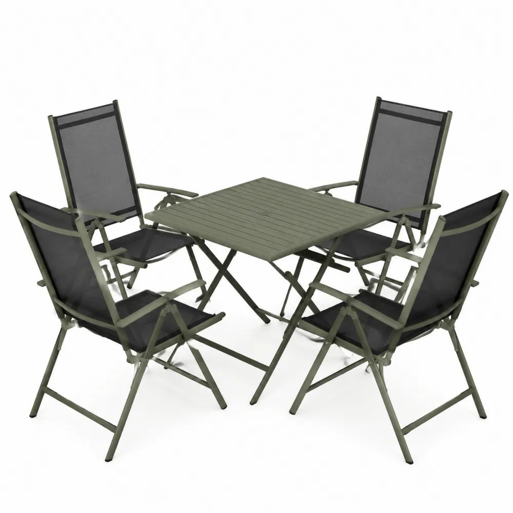 Aluminiowy zestaw mebli ogrodowych z 1 stołem i 4 krzesłami, czarny i oliwkowy