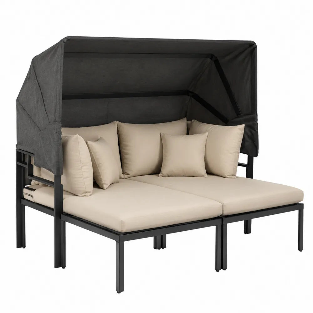 Sofa ogrodowa z baldachimem aluminiowa ciemnoszara/piaskowa