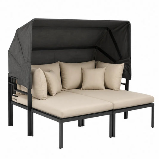 Sofa ogrodowa z baldachimem aluminiowa ciemnoszara/piaskowa