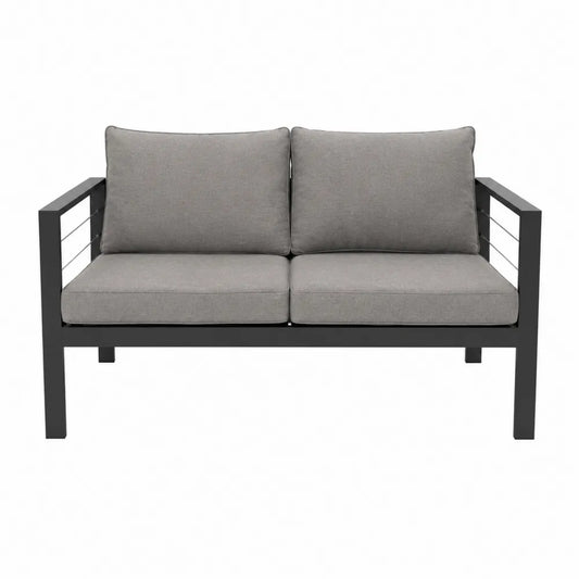 Dwuosobowa sofa aluminiowa szara z poduszkami 132 cm